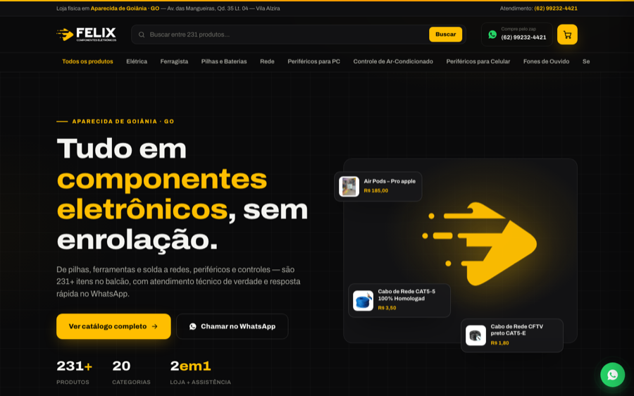 Tela do site Felix Componentes